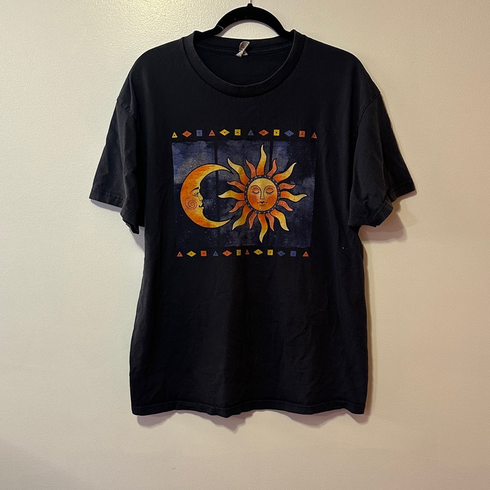 Optima Navy Blue Sun & Moon Graphic T-Shirt Short Sleeve Tee Size XL
